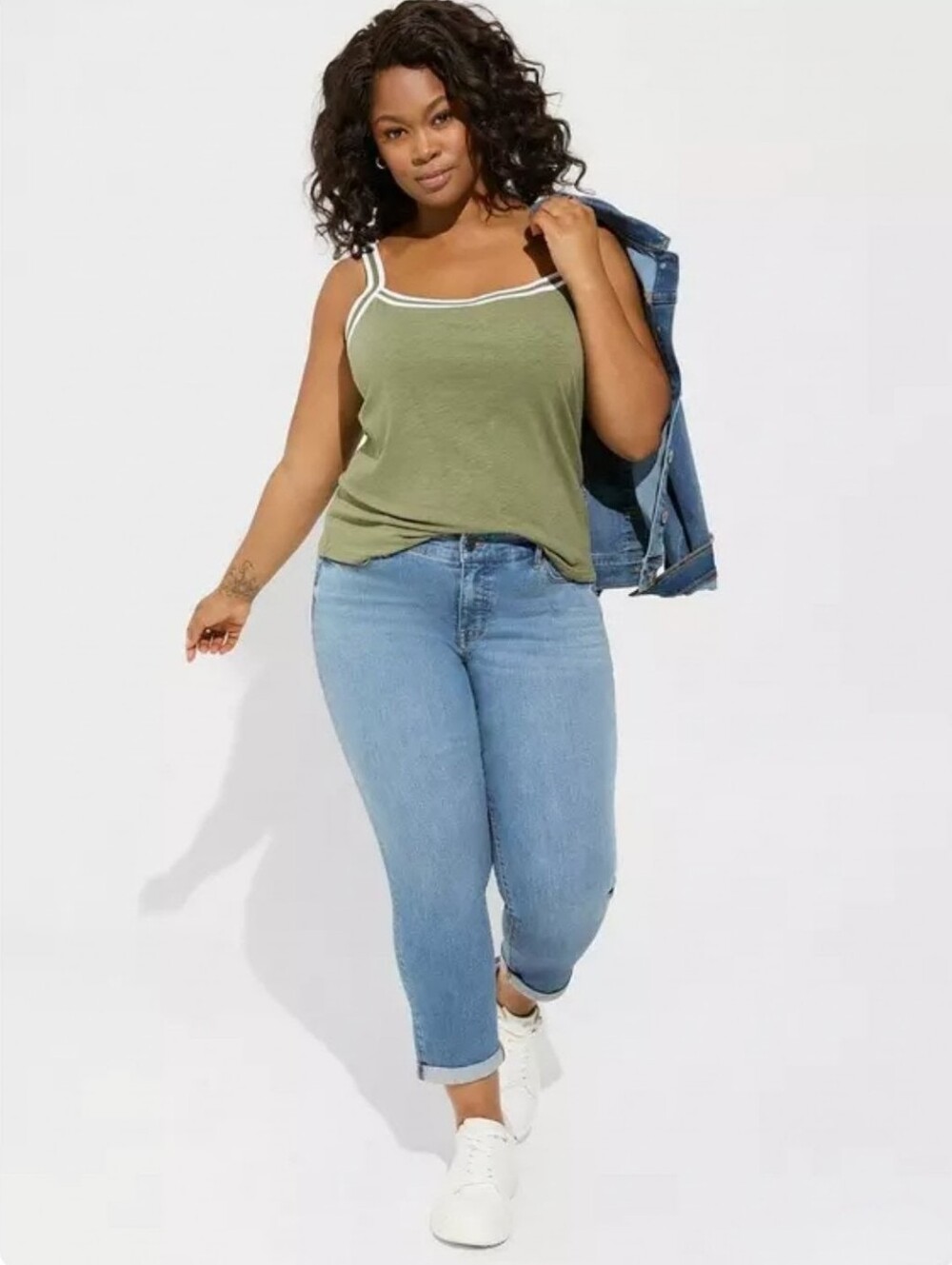 Torrid Super Soft Slub Scoop Neck Varsity Cami Olive Green 2X